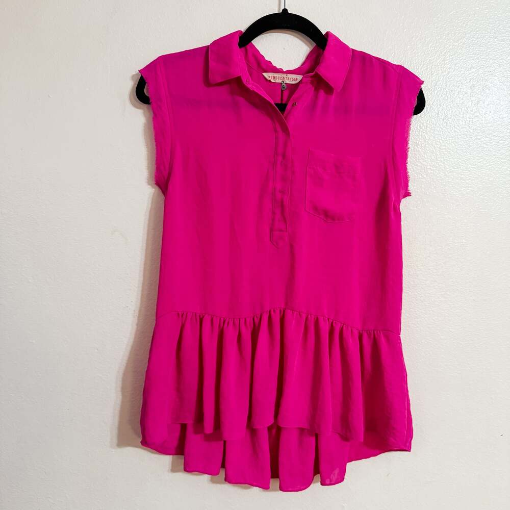 Rebecca Taylor Solid Henley Blouse Size 0 /2 faux silk